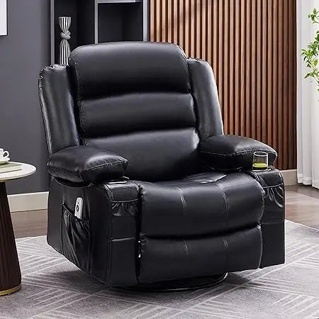 Rocker Recliner Chair with Heat and Massage, 360° Swivel Recliner Chairs for Adults, Oversized Recliner Single Sofa Seat with Cu