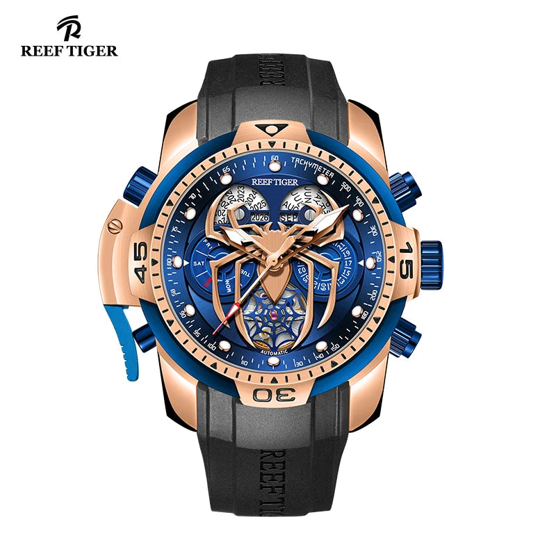 reef tiger men's mechanical watch, fully automatic multi-functional dual calendar business men's watch, men's timepiece