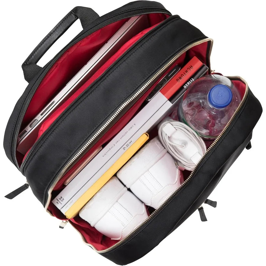 KNOMO Beaufort 15.6" Laptop Backpack Work Bag Purse for Women Large Travel Rucksack with Golden Zip Black