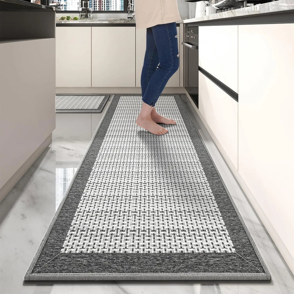 Non-Slip Kitchen Rug Set of 2 - Extra Large Runner and Small Mat, Washable Absorbent Floor Mats for Sink Area