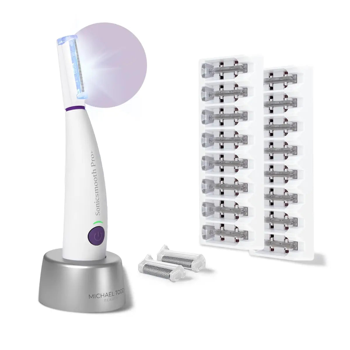 Sonicsmooth Pro+ Dermaplane Razor for Women with LED Light, 16 Blades & 2 Exfoliation Tips - Peach Fuzz Remover