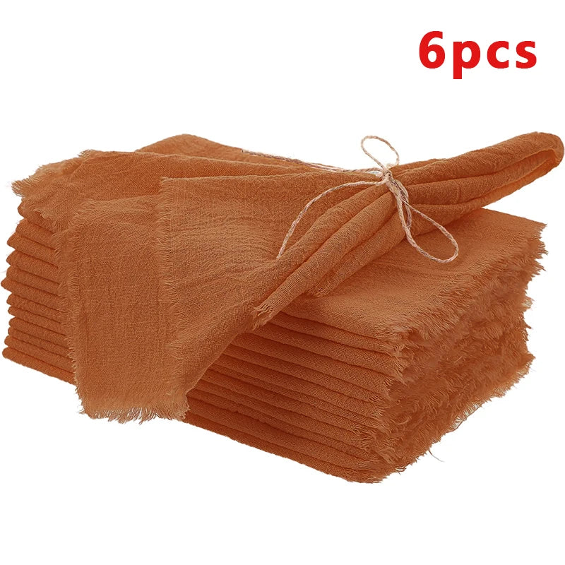 6/12pcs Vintage Rustic Napkins Retro Burr Soft and Absorbent Napkin Cloth Linen for Wedding Party Table Decorations 32x32cm