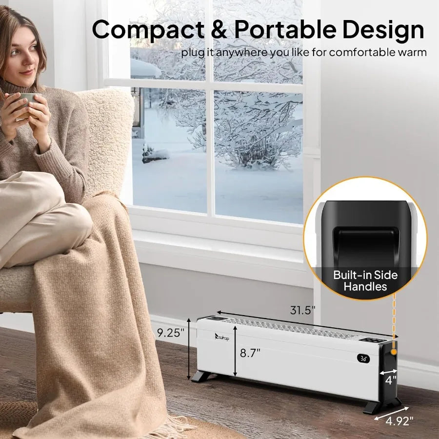 32'' Electric Baseboard Heater with Remote Timer 1500W Convection Space Heater w/Adjustable Heating Modes Touch Panel Overheat