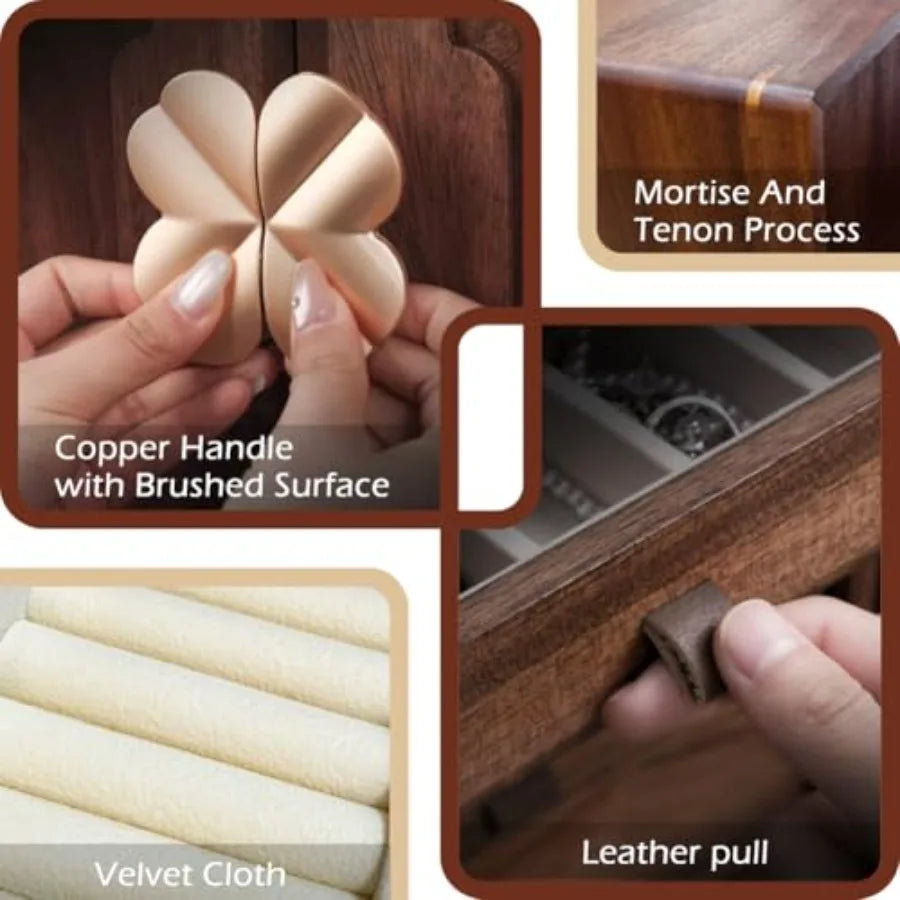 Wooden Jewelry Box 5 Layers Solid Wood Black Walnut Large Jewelry Organizer with Brass Handle for Necklaces Rings Earrings Watc