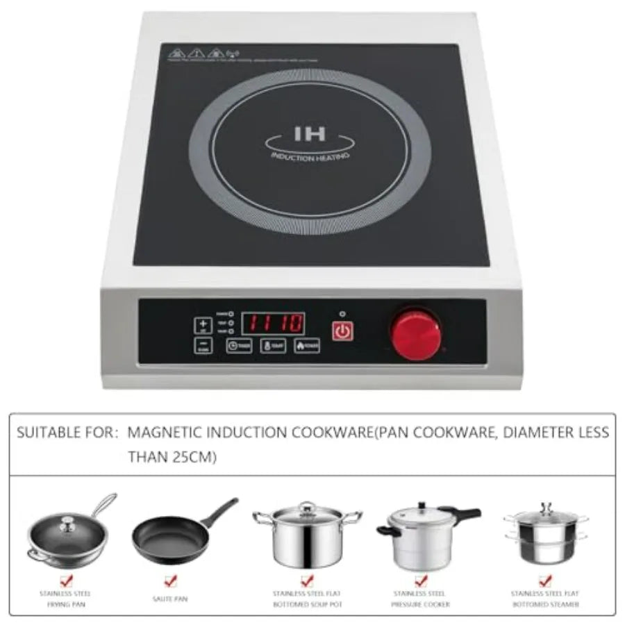 3500W Commercial Induction Cooktop Portable Countertop Burner with LED Digital Display 10-Speed Temperature/Power Adjustable St