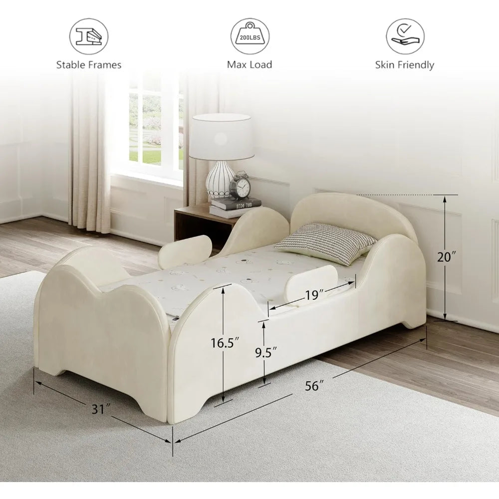 Toddler Bed, Toddler Flood Bed with Extra Safety Broad, Standard Crib Size Small Beds for Kids, Certified Fabric, Low to Floor D