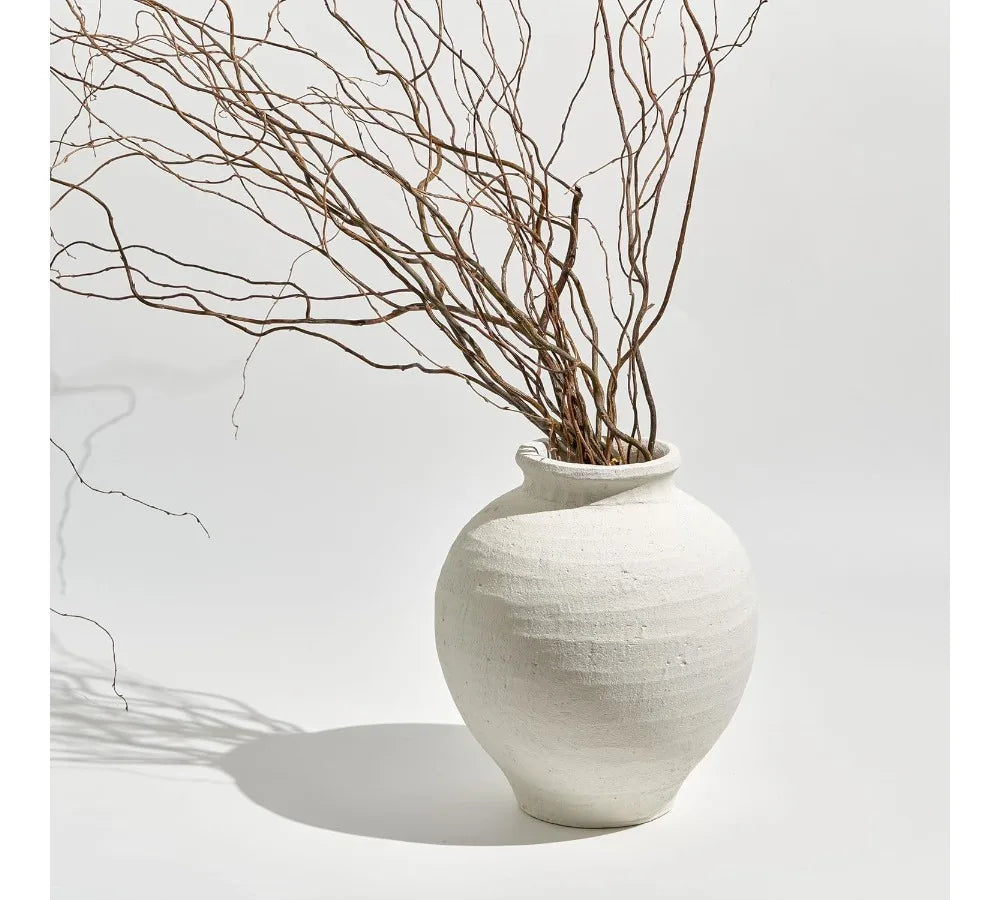 Large White Ceramic Vase 11.8" Tall Zen Style Rustic Farmhouse Decor Pottery Flower Vase for Home