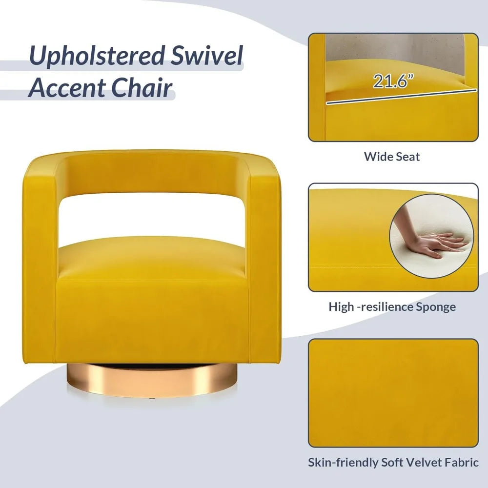 Swivel Barrel Accent Chair, Modern Upholstered Arm Comfy Velvet Curved Back Round Chair with Gold Base Wood Frame, 360 Degree f