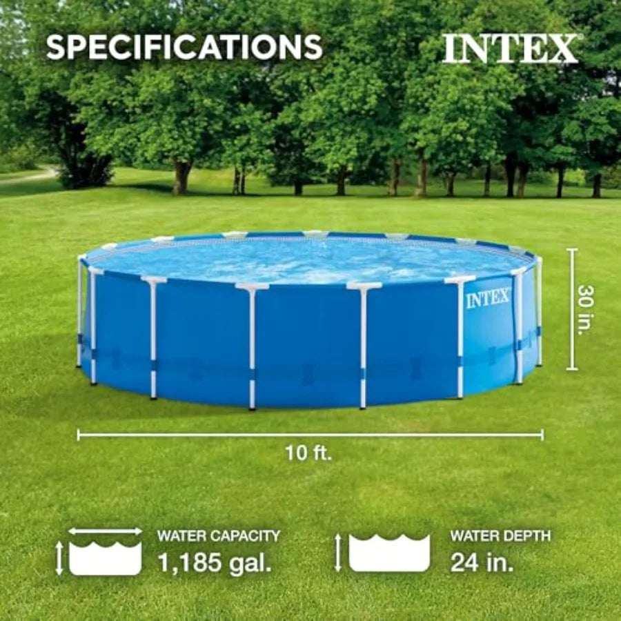 10ft x 30in Round Above Ground Outdoor Swimming Pool Set with 330 GPH Filter Pump Cartridge and Protective Round Pool Cover for