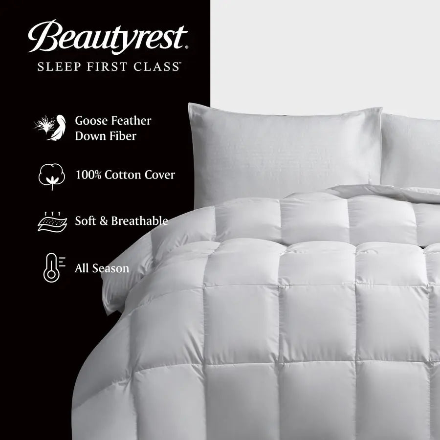 Goose Feather Down Fiber Comforter Queen Full Size All Season, Hotel Collection Fluffy 100 Cotton Cover Duvet Insert, Medium War