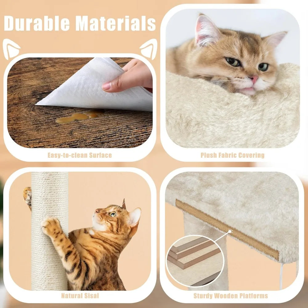 All-in-One Indoor Cat Litter Box Enclosure with Tree, Scratching Posts, and Wooden Furniture for Kittens