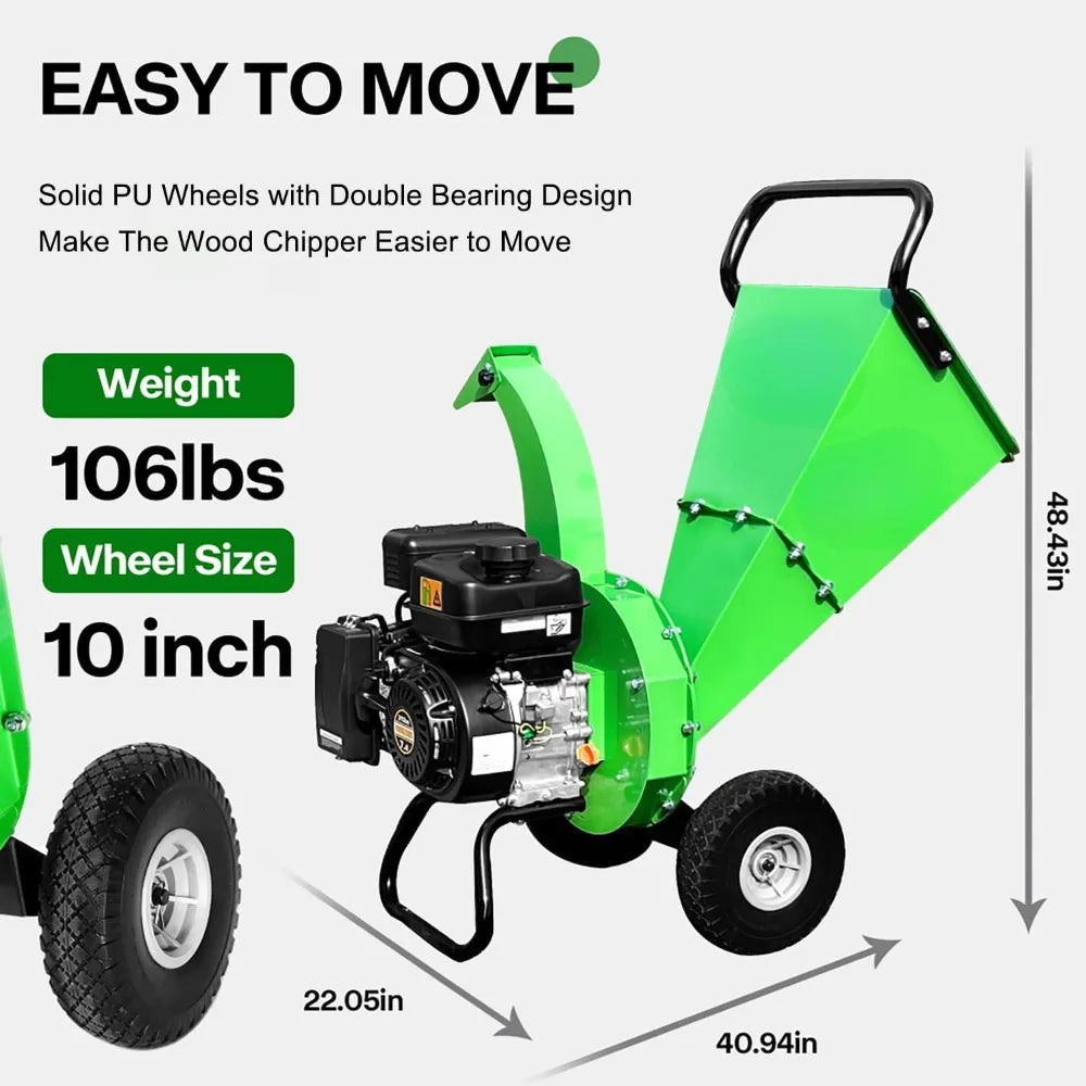 Wood Chipper Shredder, 7HP 212cc Gas Powered Heavy Duty, 3" Max Wood Diameter Capacity, 15: 1 Reduction Ratio