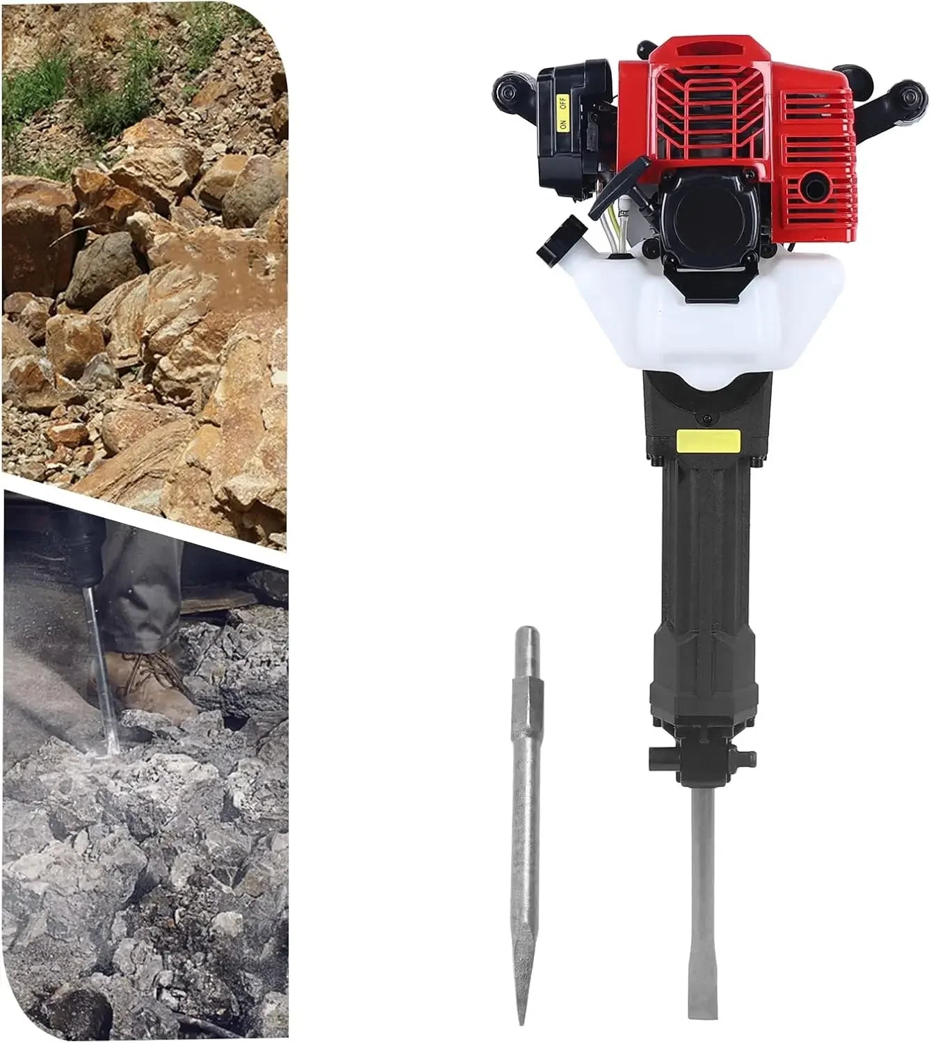 Petrol Demolition Hammer 2-Stroke Chisel Hammer Hand Pull Start Air-Cooling Hammer Drilling Machine with Point and Flat Chisel