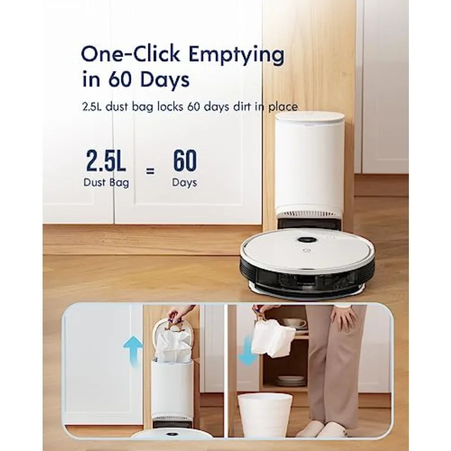 Smart Home Cleaning Solution with Self-Emptying Dustbin 3-in-1 Robot Vacuum and Mop for Hard Floors and Carpets 200-Minute Batt