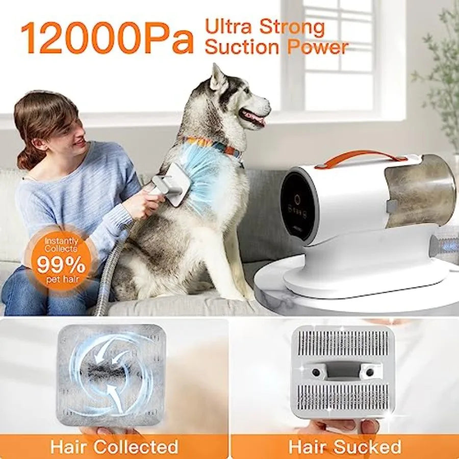 Dog Grooming Vacuum Kit 12000Pa Strong Pet Vacuum for Shedding Grooming Hair Quiet PG100 2L Large Capacity