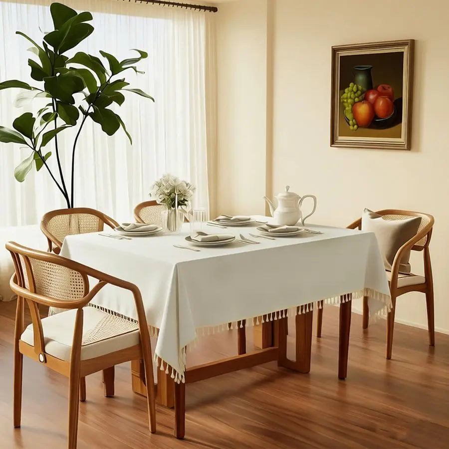 Textured Table Cloth for Rectangle Table, Heavy Duty Farmhouse Tablecloth Solid Cotton Linen Waterproof Wrinkle Free Burlap Tabl