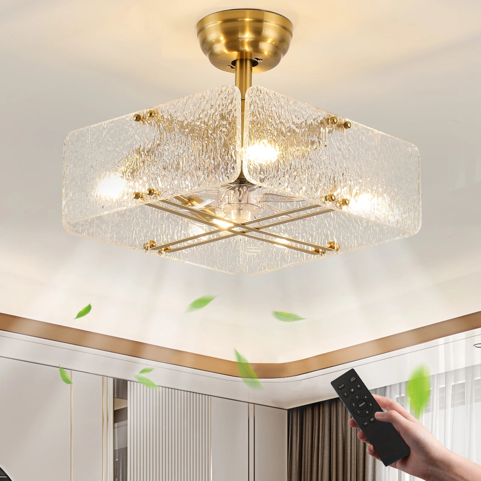 Modern Glass Fan Lights Are Suitable For Bedrooms, Kitchens, And Living Rooms, And Are Available In Two Modes (Cold/Warm)