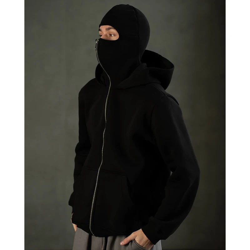 Double Hood Zip Up Sweatshirt Jacket Autumn Ins Style Unisex Couple Top for Spring Fall Winter Wear