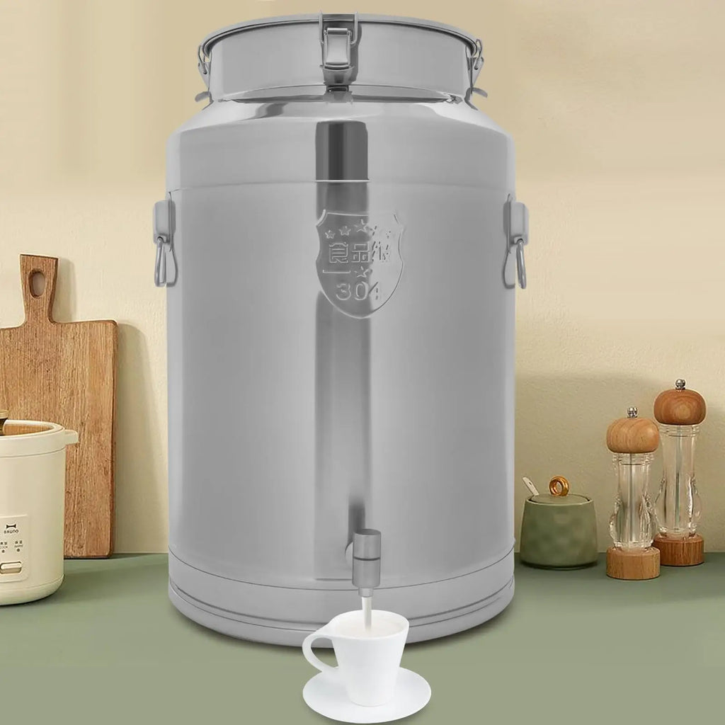76L/20Gal Milk Can with Spigot - 304 Stainless Steel Water Dispenser Food Storage Container for Liquid & Dry Goods, Wine Pail Bu