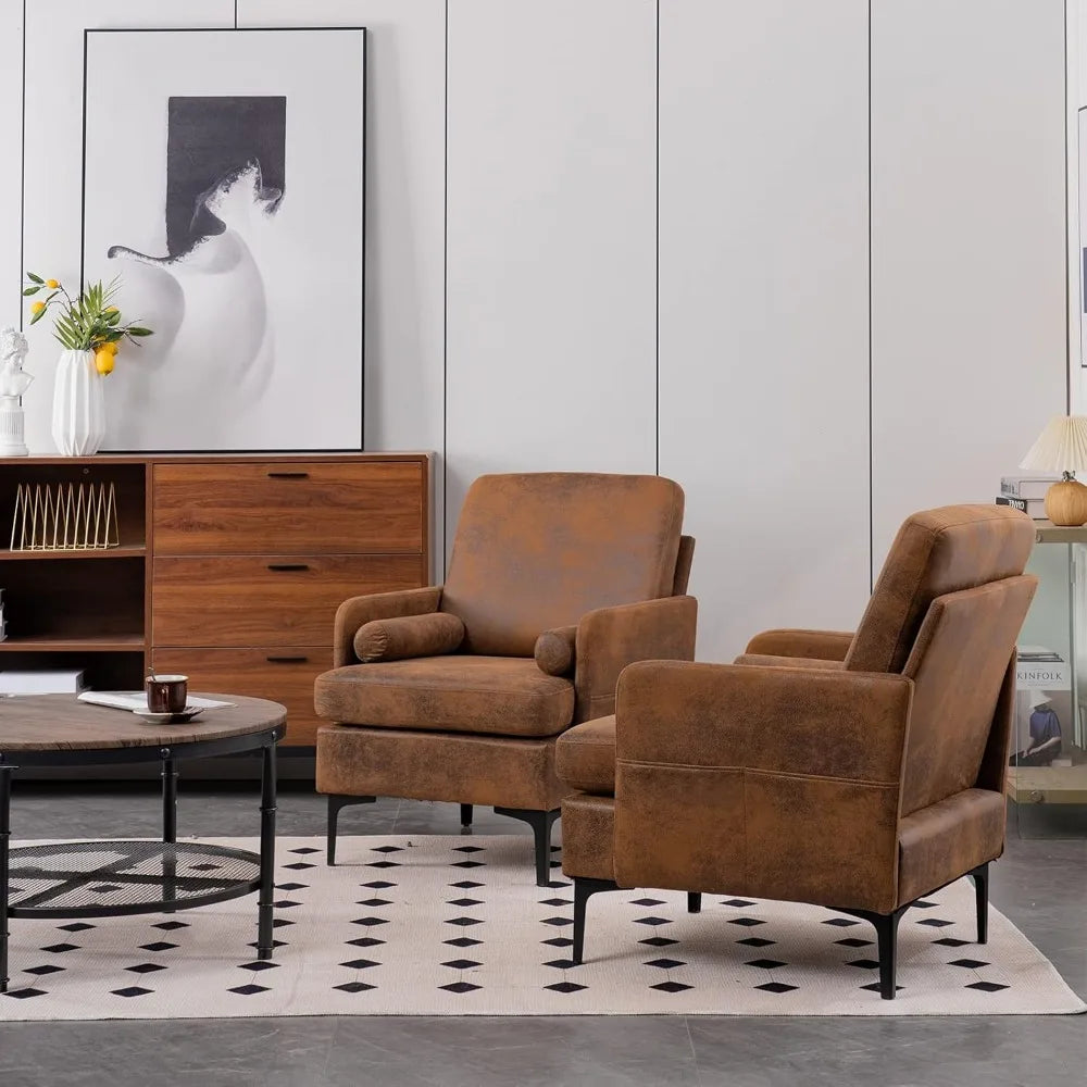 25" W 23" D Rustic Accent Chairs Set of 2, Comfy Cross Legged Reading Chairs Upholstered Cozy Sofa Armchairs Corner Sitting Cha