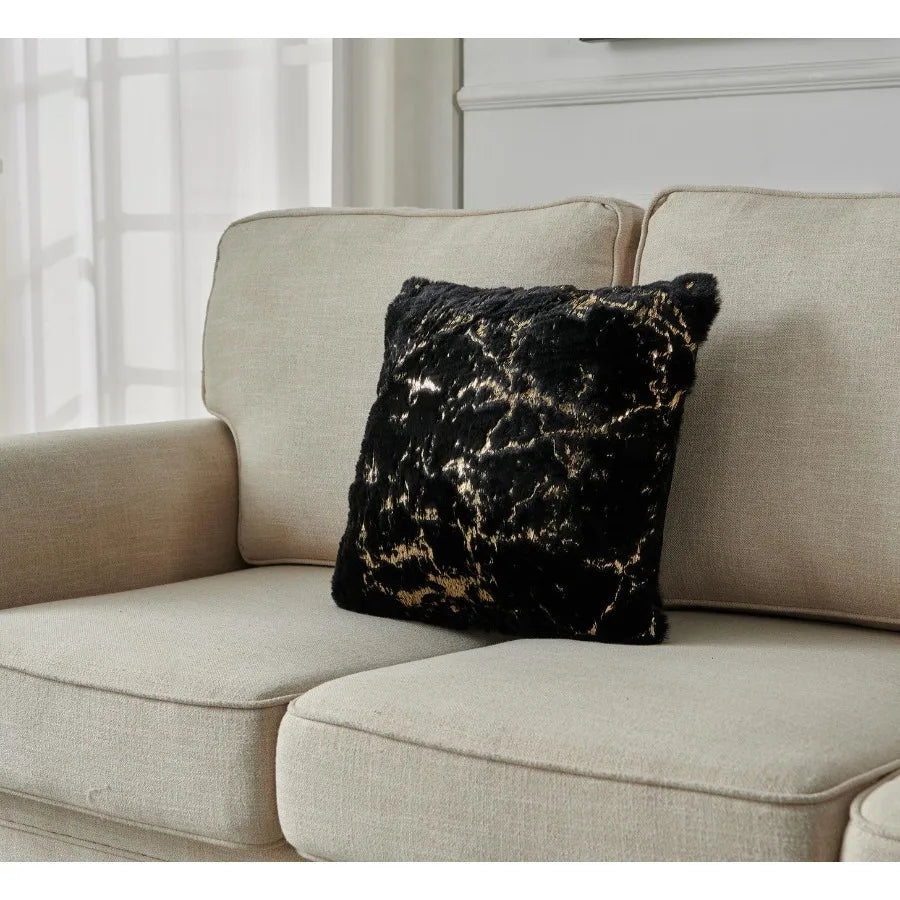 Luxury Chinchilla Faux Fur Gilded Black Pillow 22 In. x 22 In.