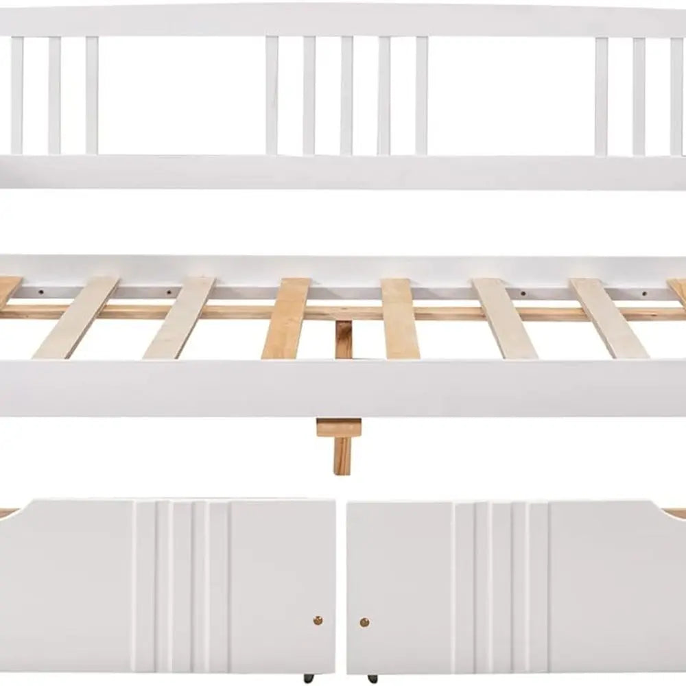 Merax Daybed Full Bed with Drawers, Wooden Slats Support Modern Living Daybed with Rails (White)
