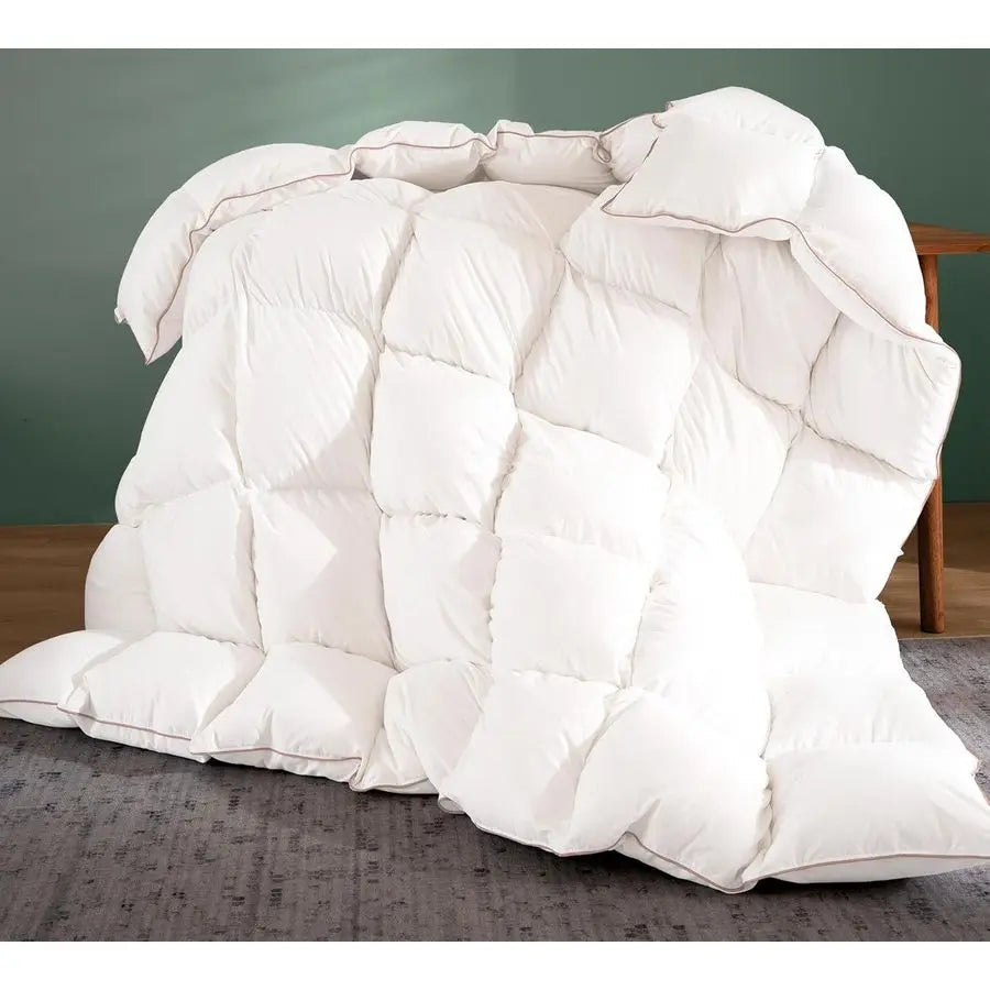Down Comforter King Size All Season Medium Weight Fluffy White Duvet Insert, Warm Feather Bedding, Soft 100 Cotton Cover, 106x90