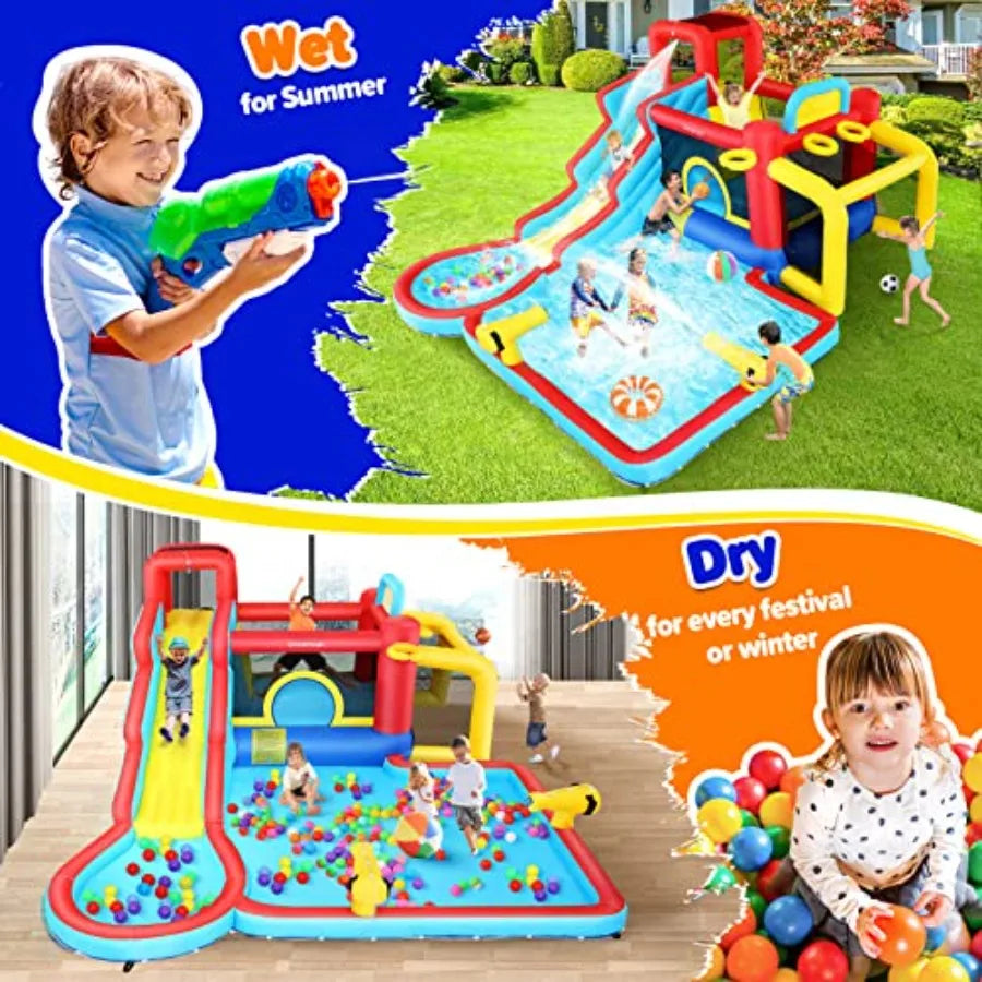 Inflatable Water Slide Bounce House 13 in 1 Waterfall Waves Mega Water Slides Park |Large Water Bounce House,Splash &Blast Bounc