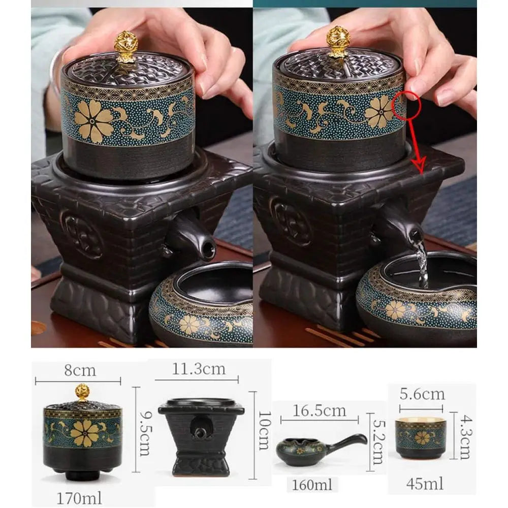 Exquisite Ceic Tea Set Portable Stone Grinding Semi-Automatic Porcelain Teaware Tea Inuser Strainer Tea Cup-9 PCS