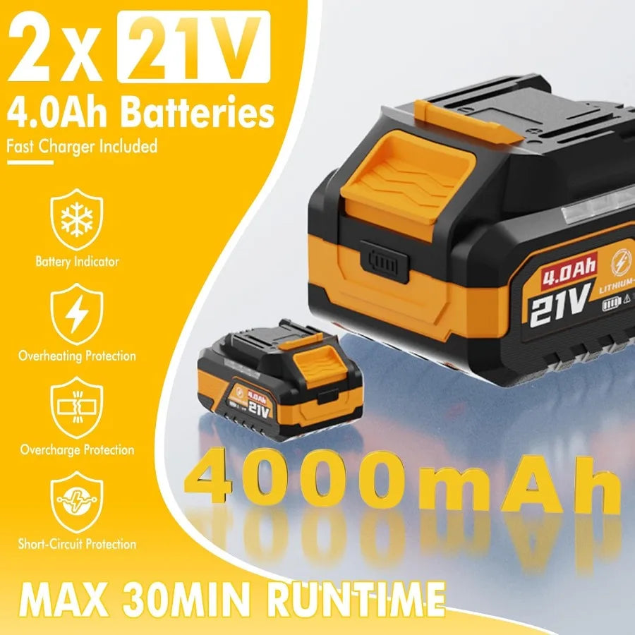 Cordless Leaf Blower Upgraded 630CFM 160MPH 21V Powerful Electric Outdoor Garden Tool with 2 x 4.0Ah Batteries and Charger for