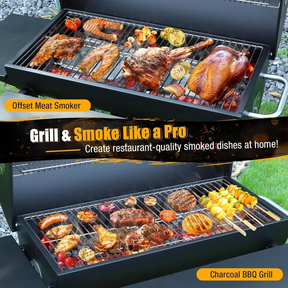 Luxurious Outdoor Barrel BBQ Grill with Side Table - High-End Smoker Combo for Backyard Grilling