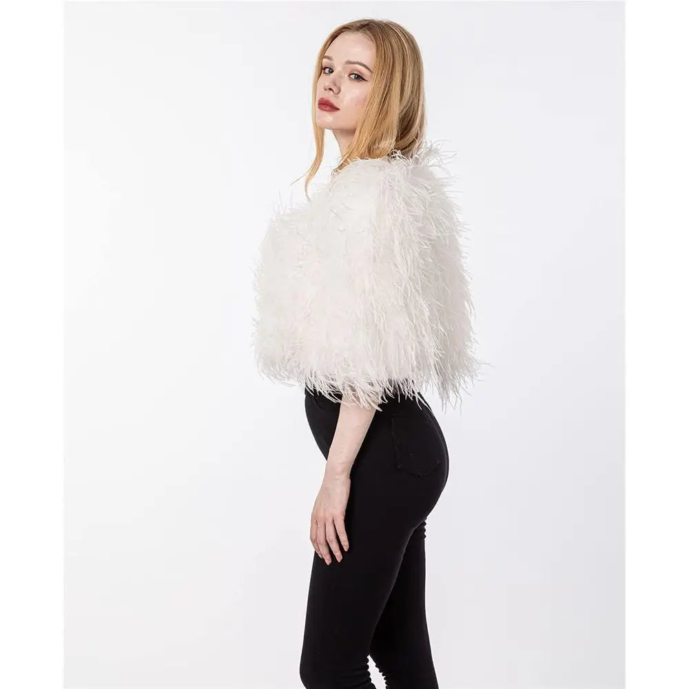 Elegant White Ostrich Feather Shawl - Luxurious Cape for Weddings and Parties