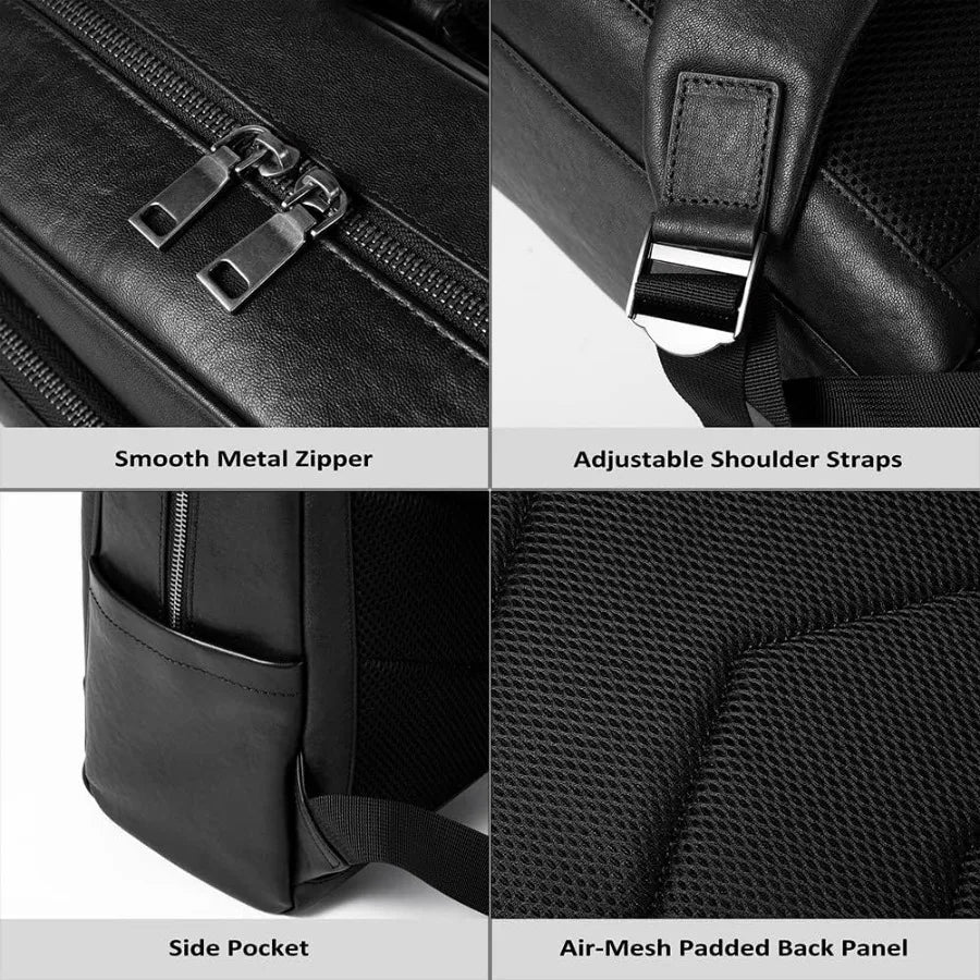 15.6 Inch Genuine Leather Laptop Backpack for Men Women Business Travel Backpack Hiking Rucksack Daypack 1#Black