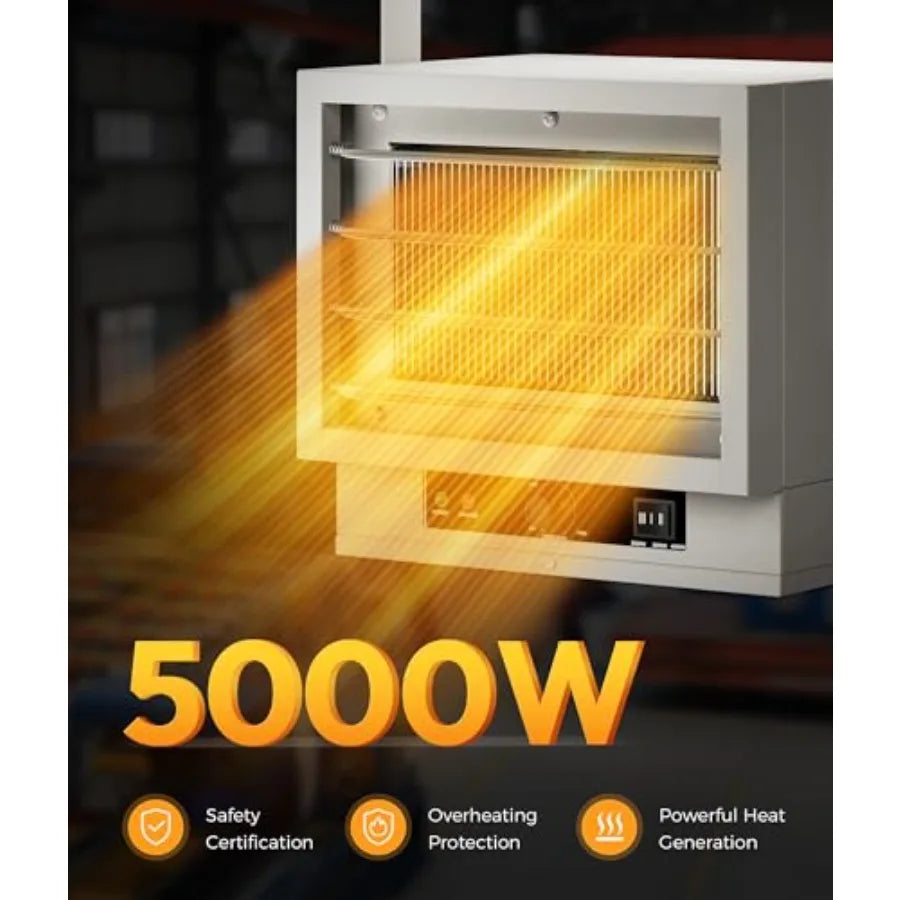 5000W 240V Electric Garage Heater for Indoor Use - Wall/Ceiling/Floor Mounted Industrial Heavy-Duty Shop Heater with Dual Overh