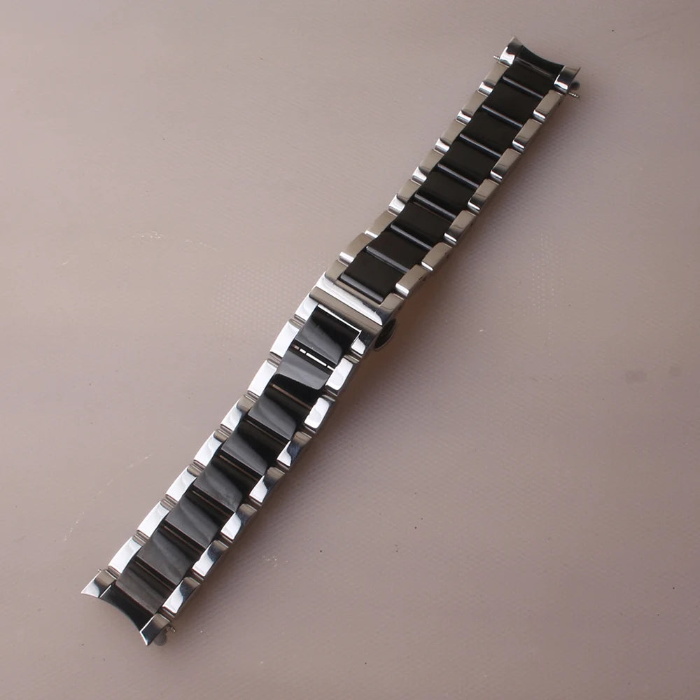 18mm 19mm 20mm 21mm 22mm 24mm Stainless Steel Watch Bracelet Silver with Black Curved End Watchbands Women Men Metal Watch Strap