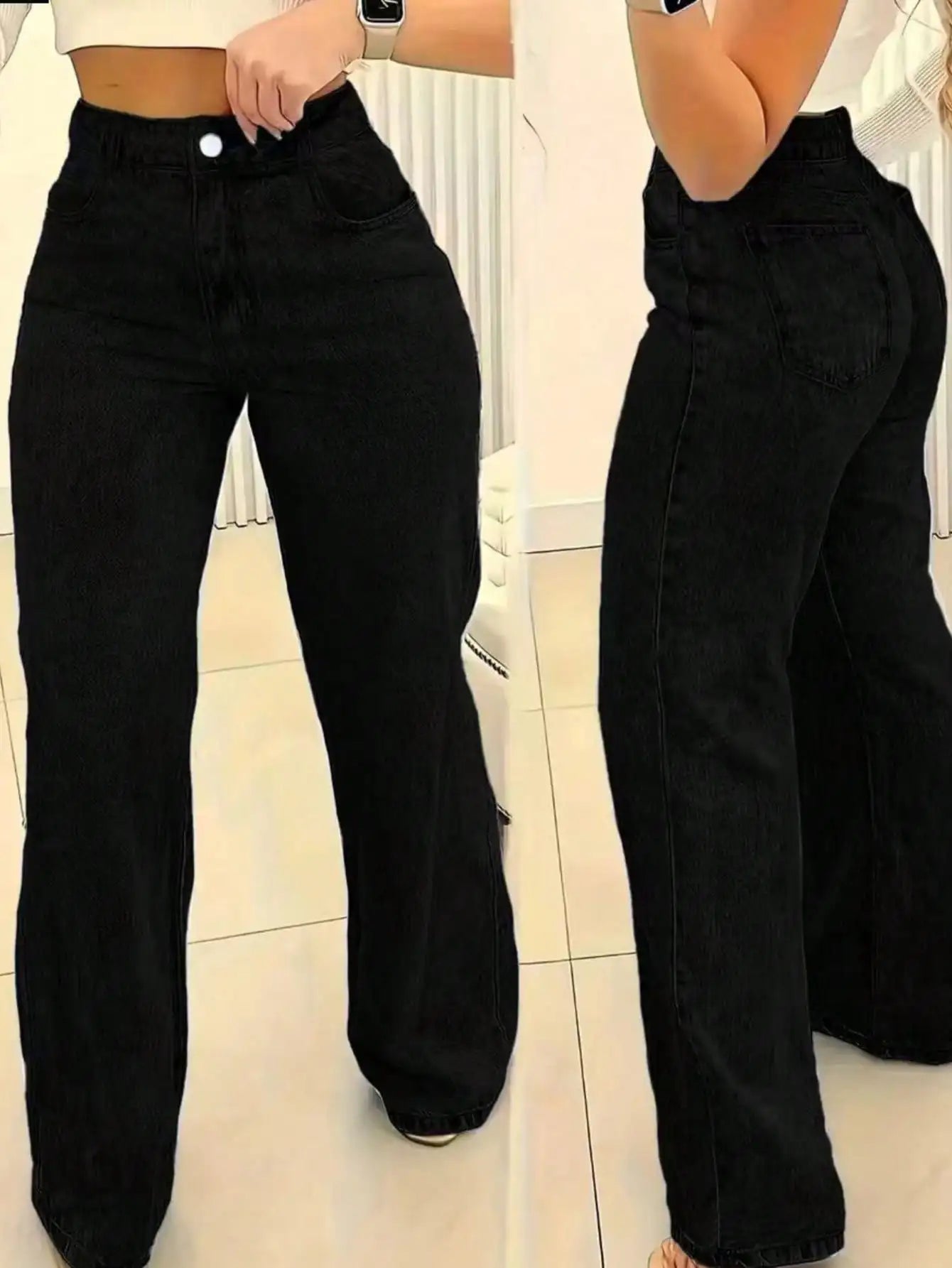 Women's High Waist Wide Leg Jeans, Light Wash Casual Denim Pants with Pockets