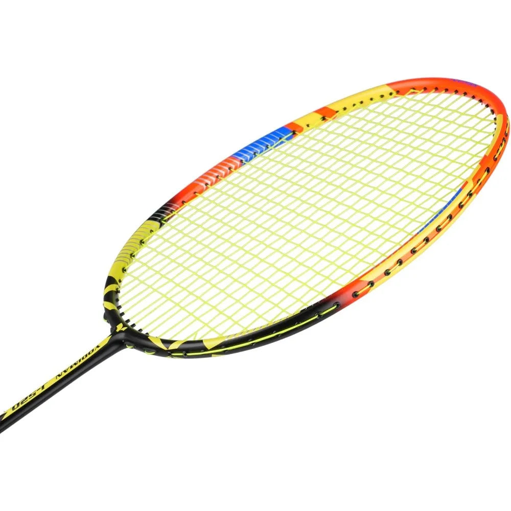 Graphite Badminton Racket Set - 4 Pre-Strung 6U Super Lightweight Racquets with Overgrips, 2 Durable Bags & Tapes