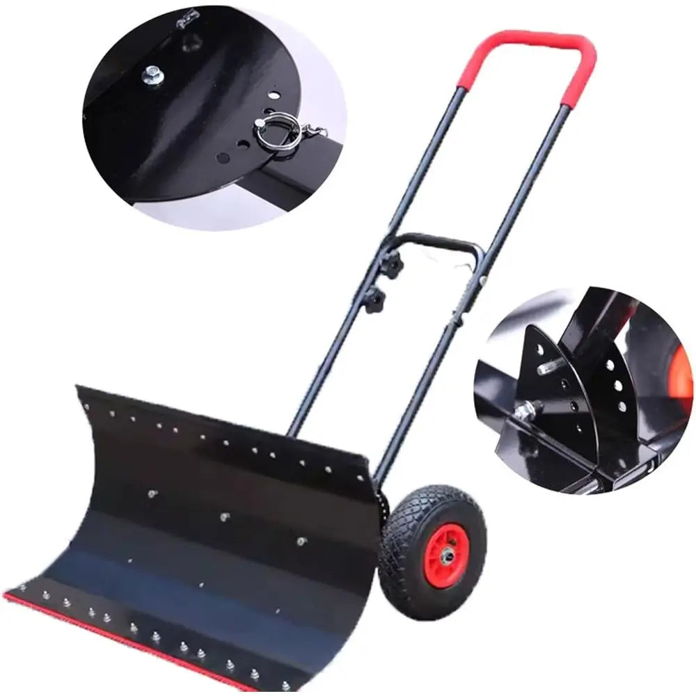 Heavy Duty 39.3 Bi-Directional Snow Pusher with Wheels, Black