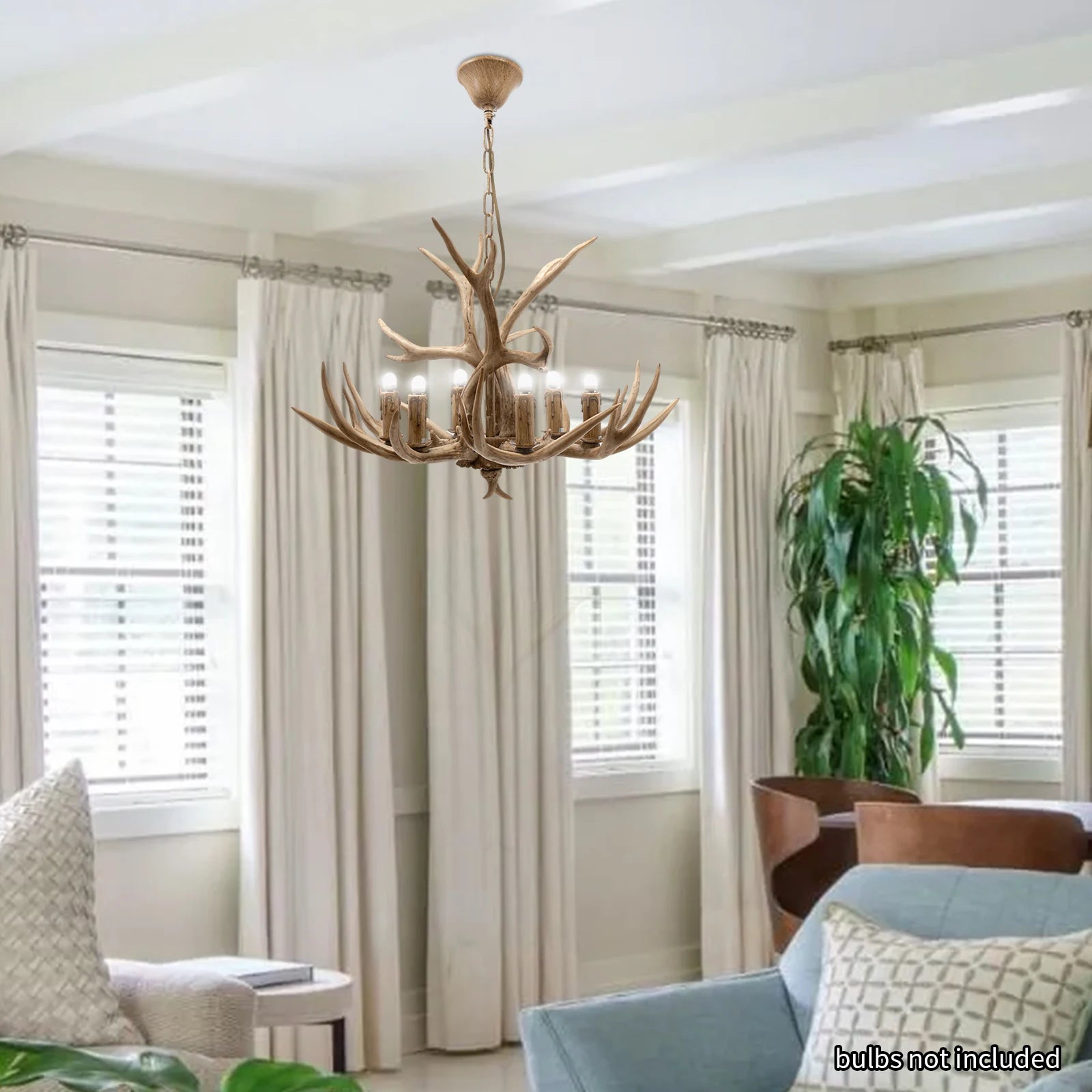 6 Heads Vintage Resin Deer Horn Antler Candelabra Light Chandelier Ceiling Pendant Lamp Home Decoration Lighting