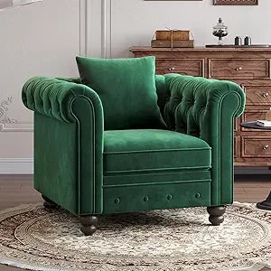 Luxurious Velvet Chesterfield Club Chair with Button Tufted Design and Rolled Arms for Comfortable Living Room Seating
