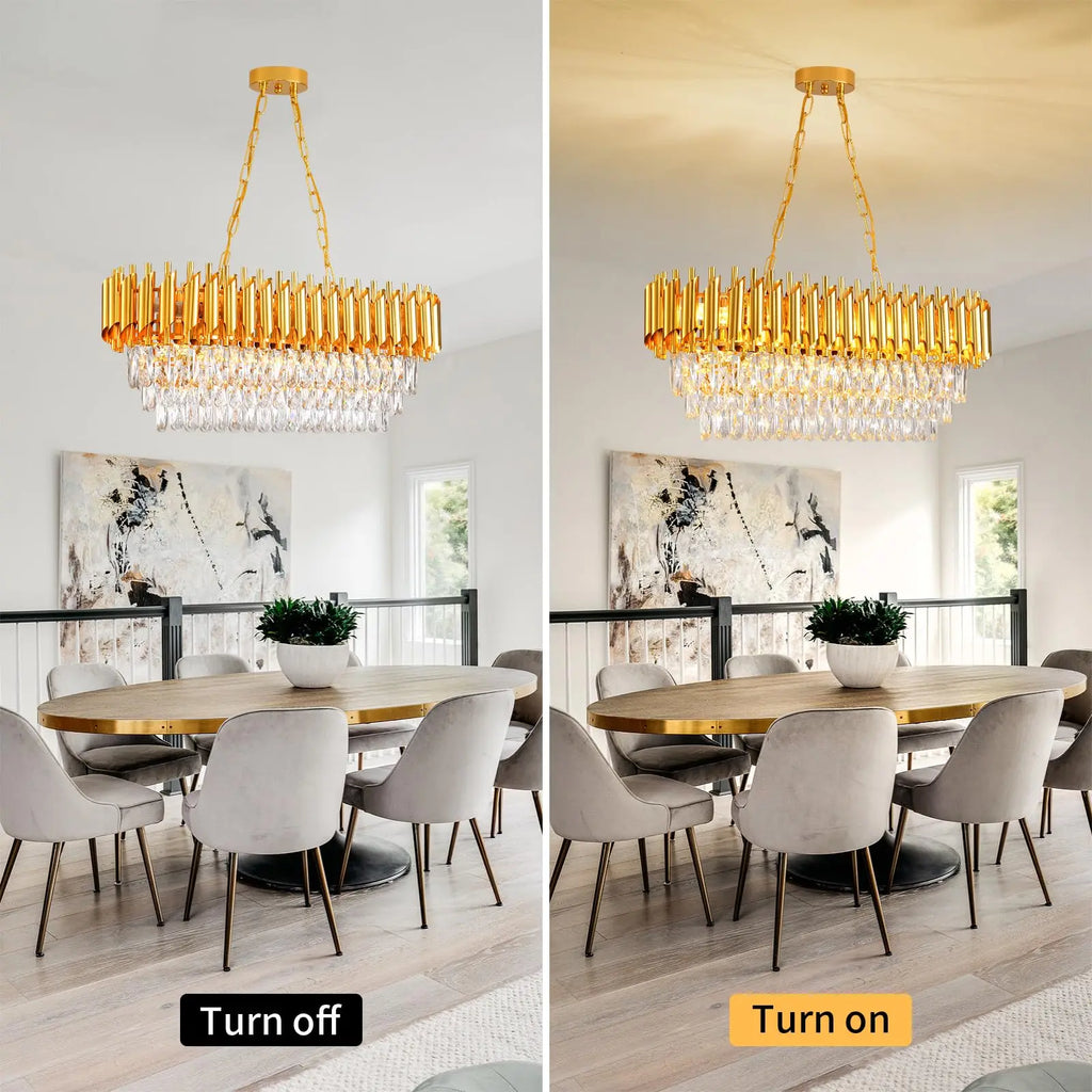 Modern Crystal Chandeliers 3-Tier K9 Oval Crystal Chandeliers Light Fixture Rectangle Gold Crystal Chandeliers Ceiling Light Fix