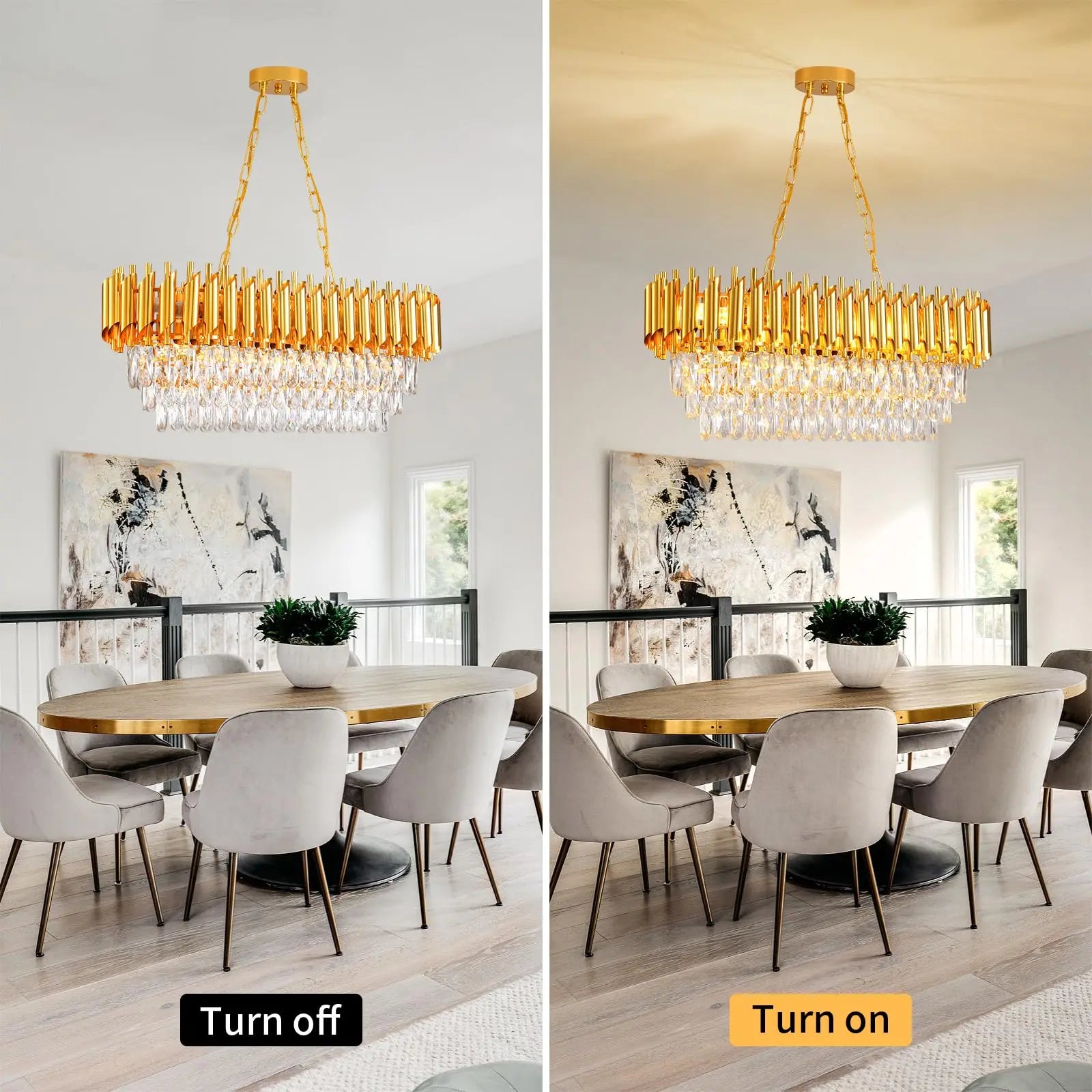 Modern Crystal Chandeliers 3-Tier K9 Oval Crystal Chandeliers Light Fixture Rectangle Gold Crystal Chandeliers Ceiling Light Fix