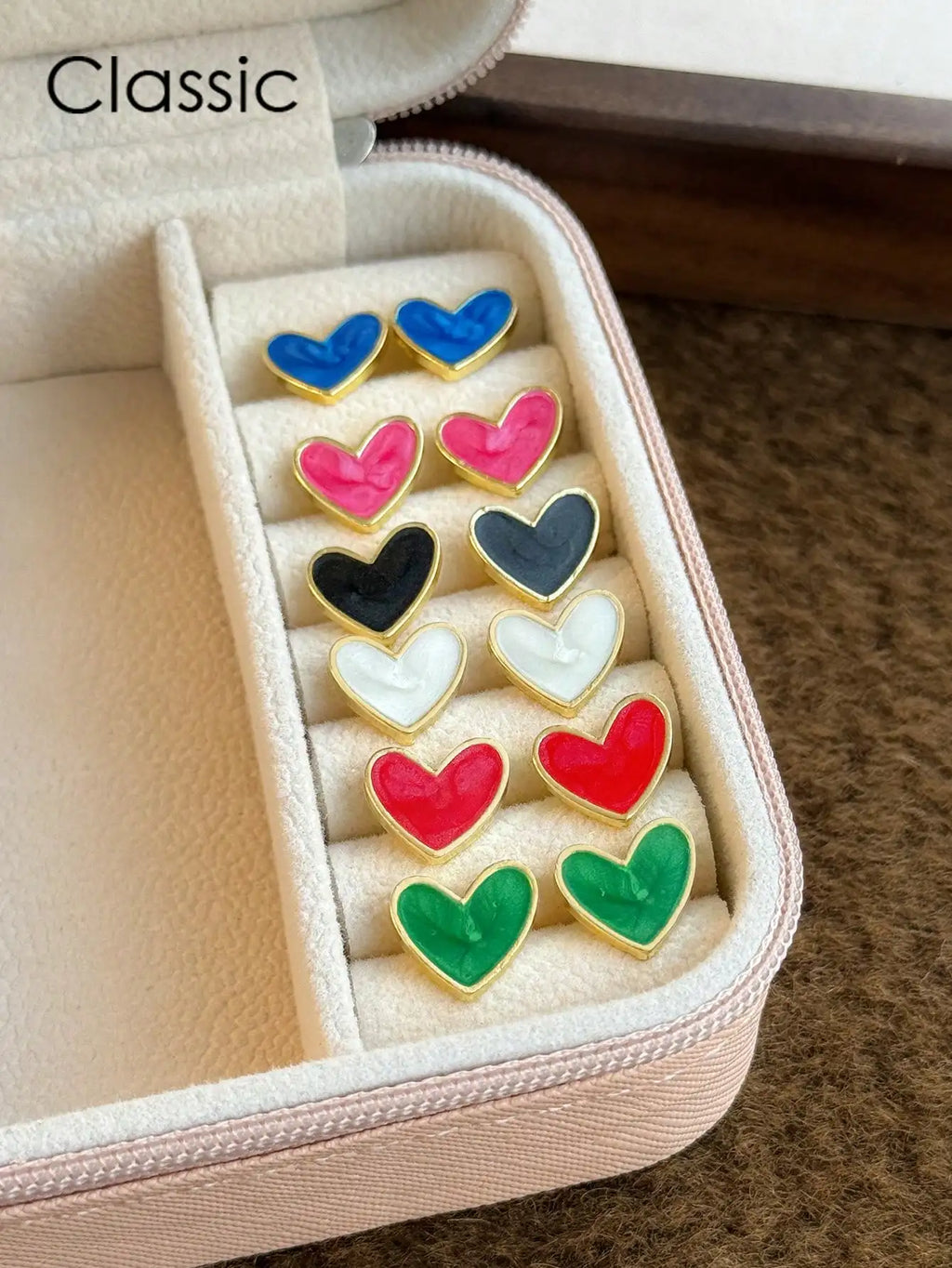 6 Pairs Heart Stud Earrings Set for Women, Colorful Enamel with Gold Tone, Classic & Chic Jewelry Gift