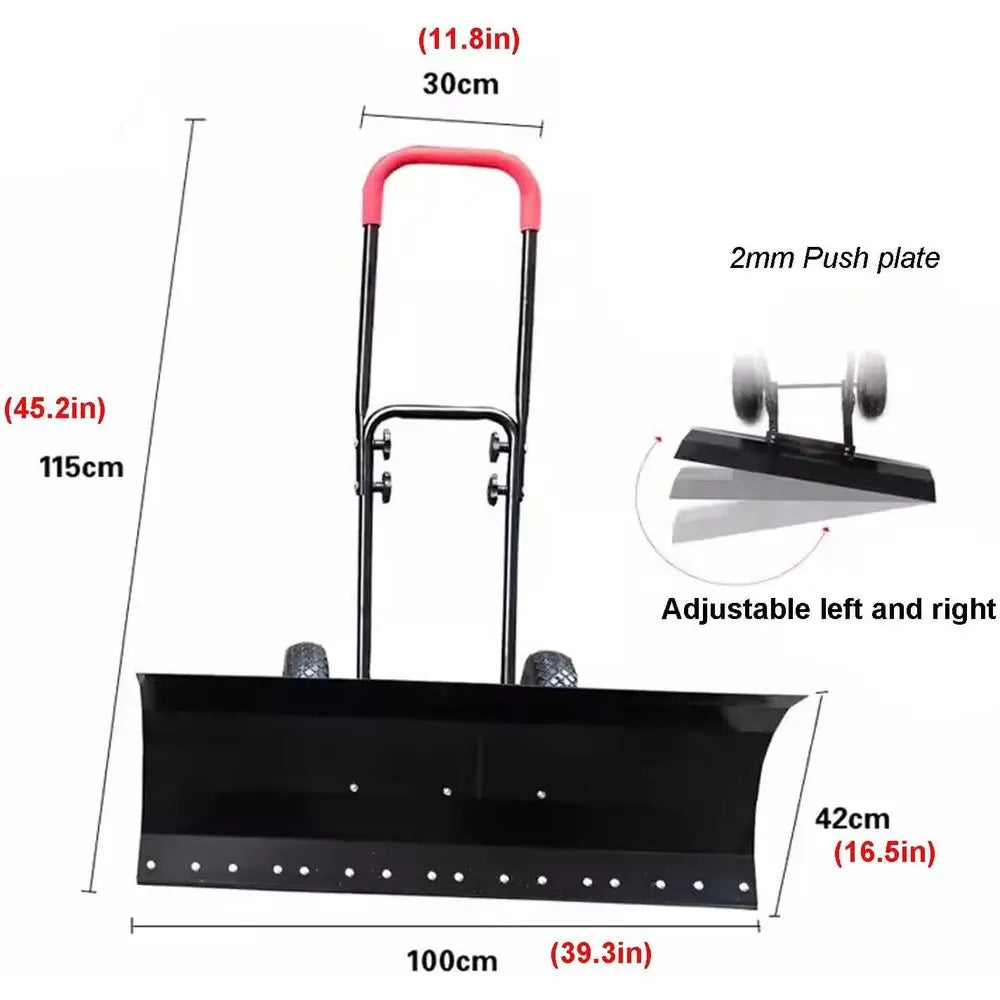 Heavy Duty 39.3 Bi-Directional Snow Pusher with Wheels, Black