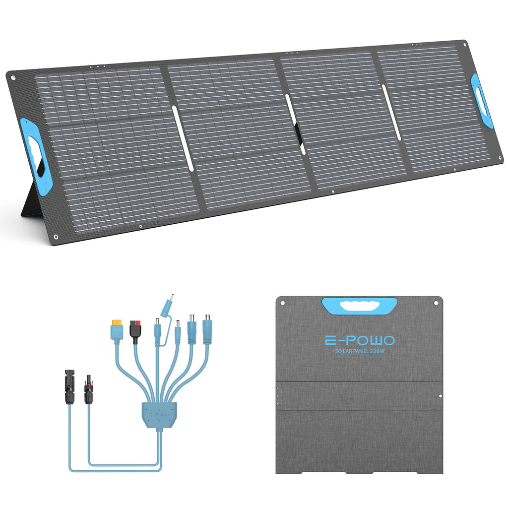 E-POWO 220W Portable Solar Panel for Power Station, Hurricane Preparedness Items, 26V Solar Charger with Solar Cable for Camping