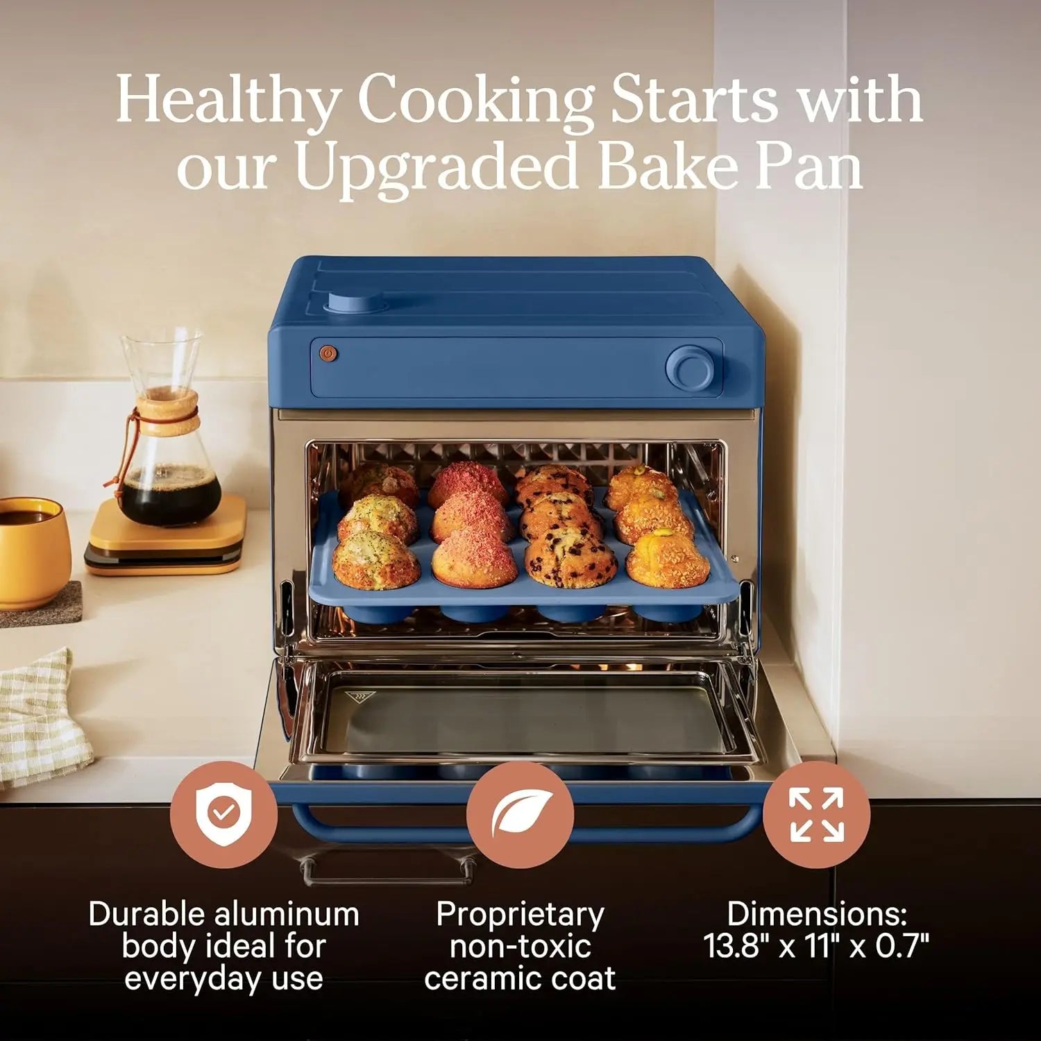 6-in-1 Air Fryer Toaster Oven with Steam Infusion, Non-toxic PFAS-Free, Blue Salt