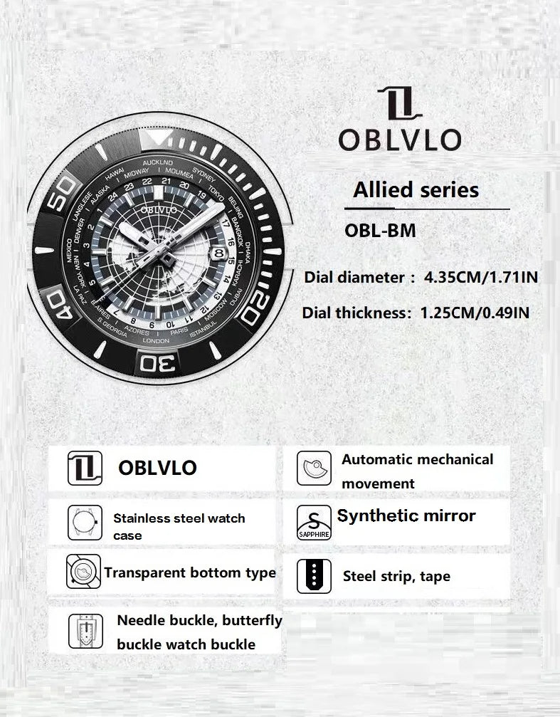 OBLVLO men's watch with luminous double-sided openwork automatic mechanical strong movement, a novel mechanical watch for men