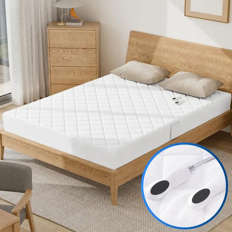 Electric Heating Mattress Cover, Dual Control, Soft Fabric, Adjustable Temp, Queen Size, Warm Your Bed Quickly, Energy