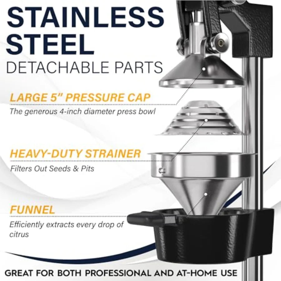 ExtraLarge Commercial Grade Manual Hand Press for Fresh Orange Juice Heavy Duty Countertop Citrus Juicer with Bonus Stainless S