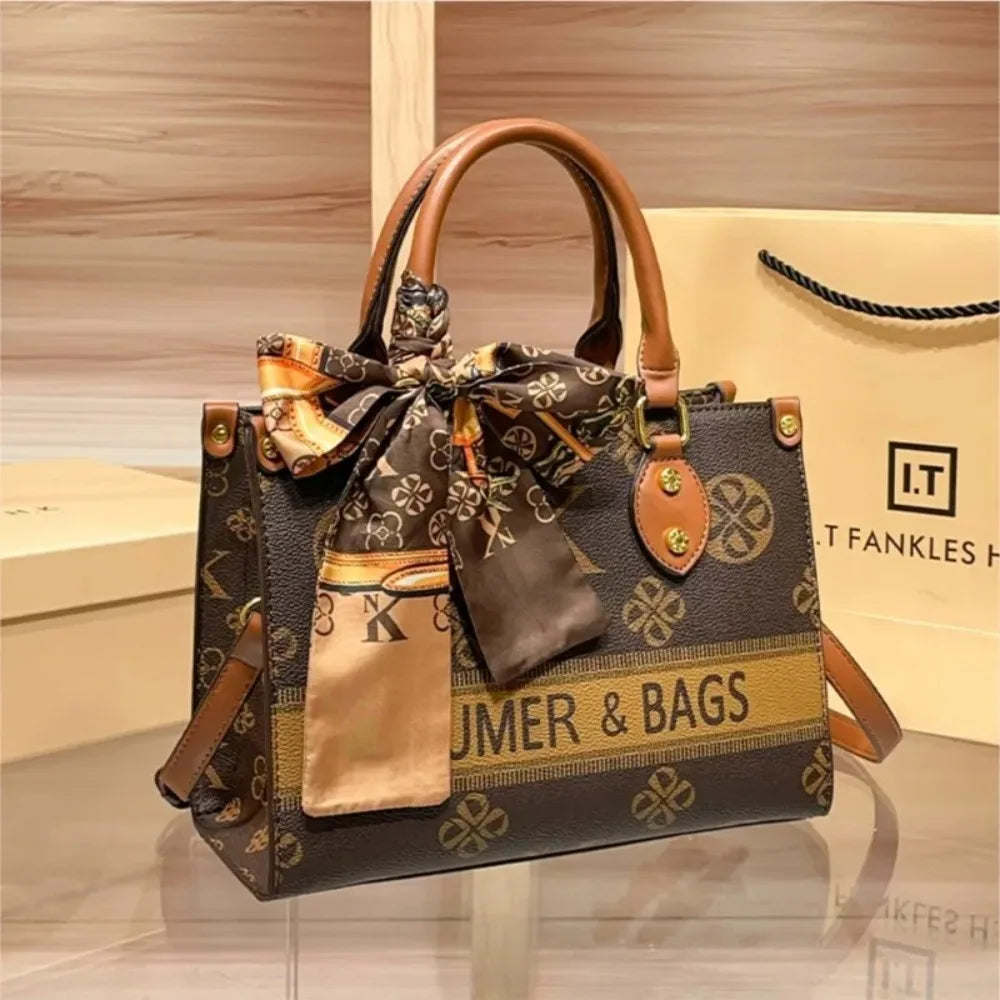 Light luxury brand women's handbag 2025 new autumn and winter fashion high-end sense contrasting color shoulder bag tote bag